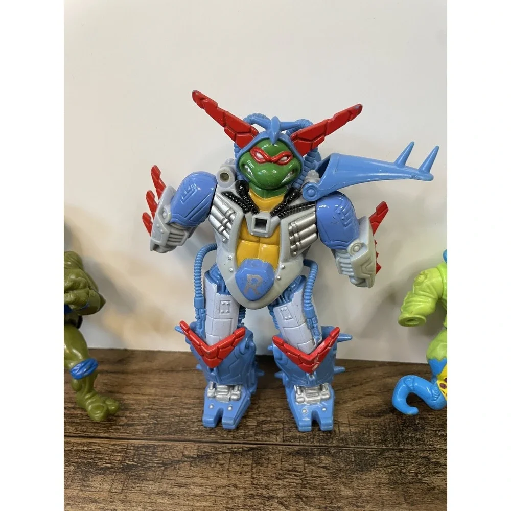 Vintage TMNT Broken Damaged Action Figure Lot Wyrm Cyber Samurai Ace Duck Leo